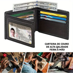 Carteira Masculina Couro Carbono Anti-Furto RFID Shield