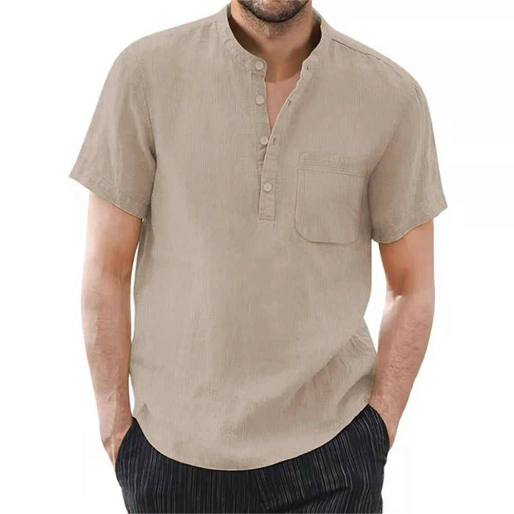 Camisa Masculina Manga Curto em Linho Frz95