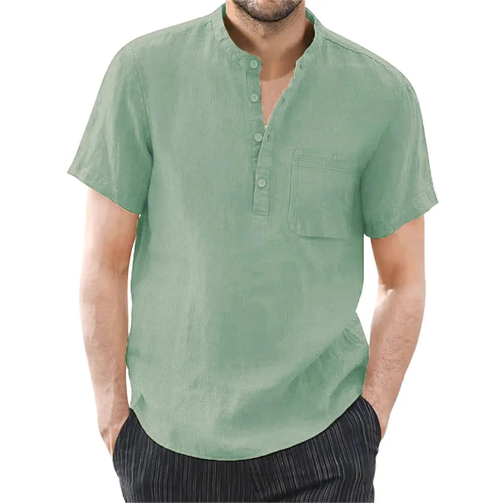 Camisa Masculina Manga Curto em Linho Frz95